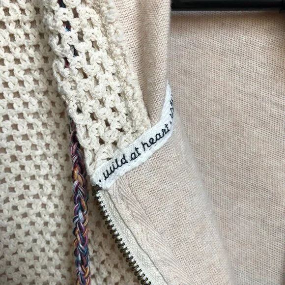 💕 Roxy boho full zip hooded sweater cream Medium - Picture 2 of 11